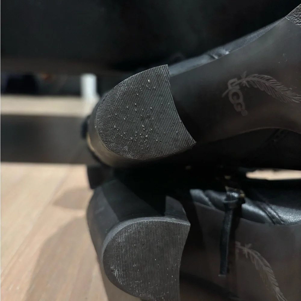 UGG Black Heeled Boots with Buckle Detail - Picture 6 of 6